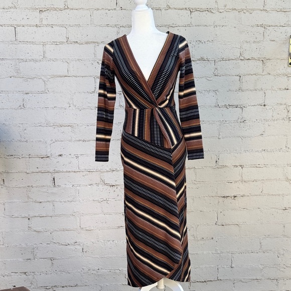 Maeve by Anthropologie Striped Wrap Midi Dress Brown Size XS - Picture 4 of 12